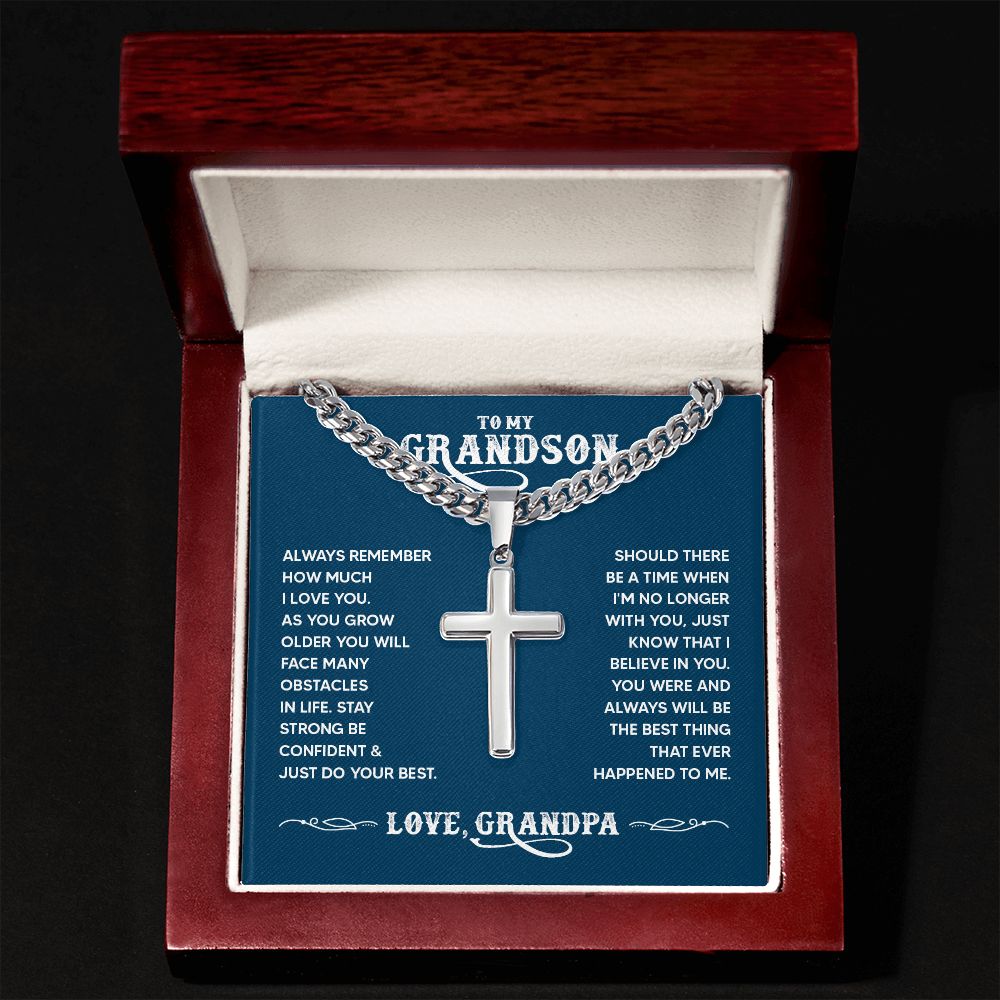 To My Grandson Always Remember How Much I Love You Artisan Cross Cuban Chain Link-Express Your Love Gifts