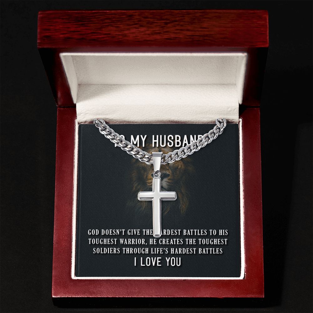 To My Husband God Doesn't Give Artisan Cross Cuban Chain Link-Express Your Love Gifts