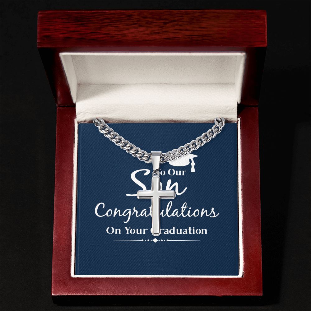 To Our Son Congratulations on Your Graduation Artisan Cross Cuban Chain Link-Express Your Love Gifts