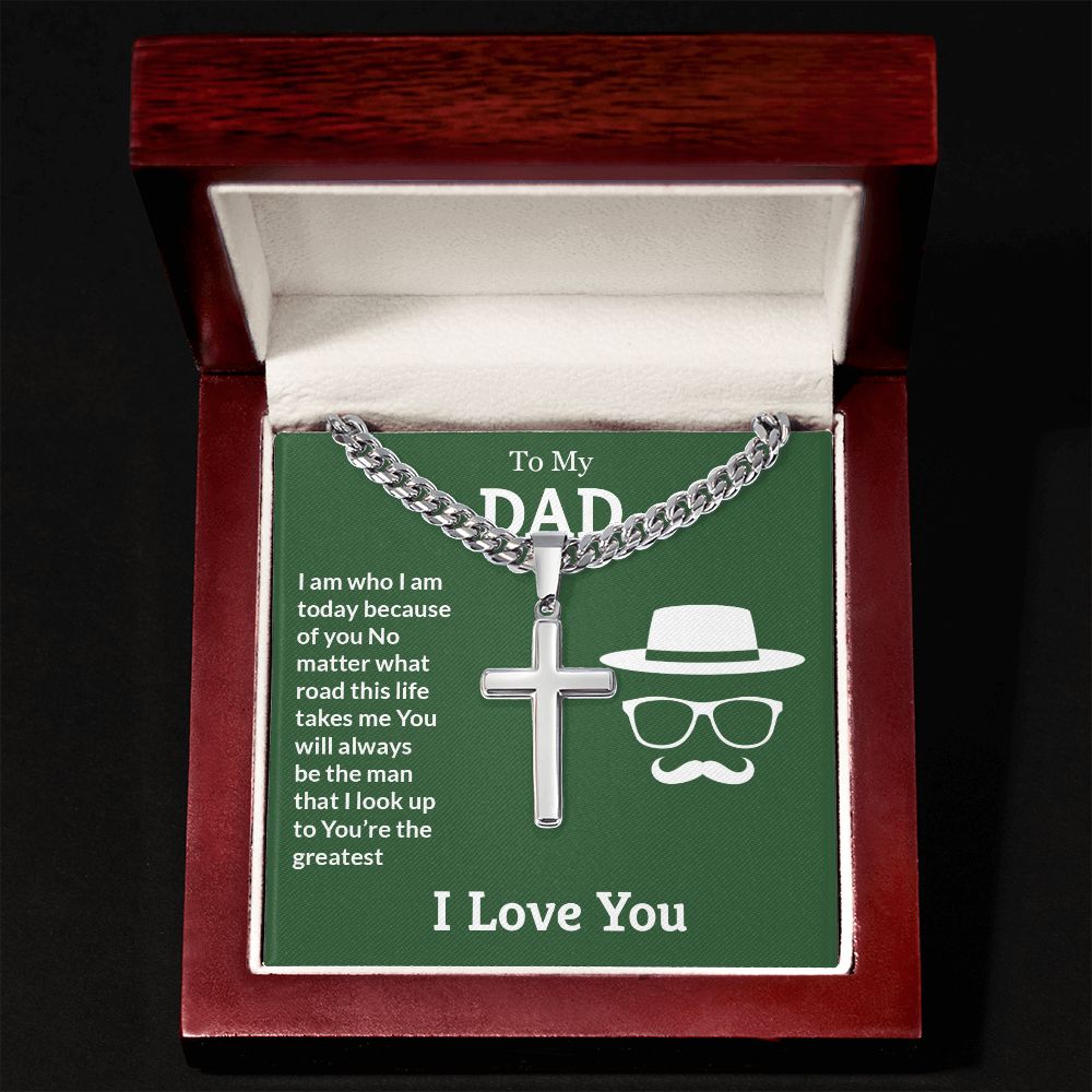 To My Dad You're the Greatest Artisan Cross Cuban Chain Link-Express Your Love Gifts