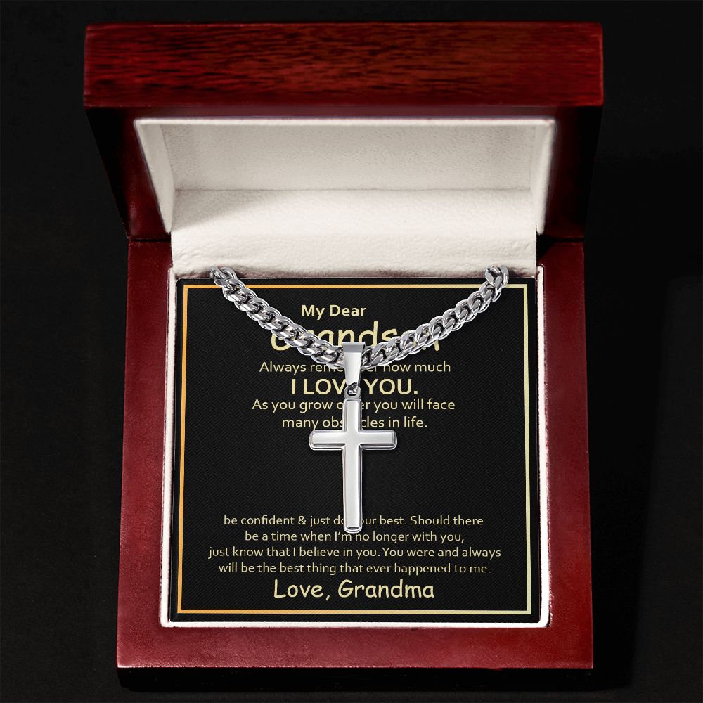 To My Grandson Always Remember How Much I Love You Artisan Cross Cuban Chain Link-Express Your Love Gifts