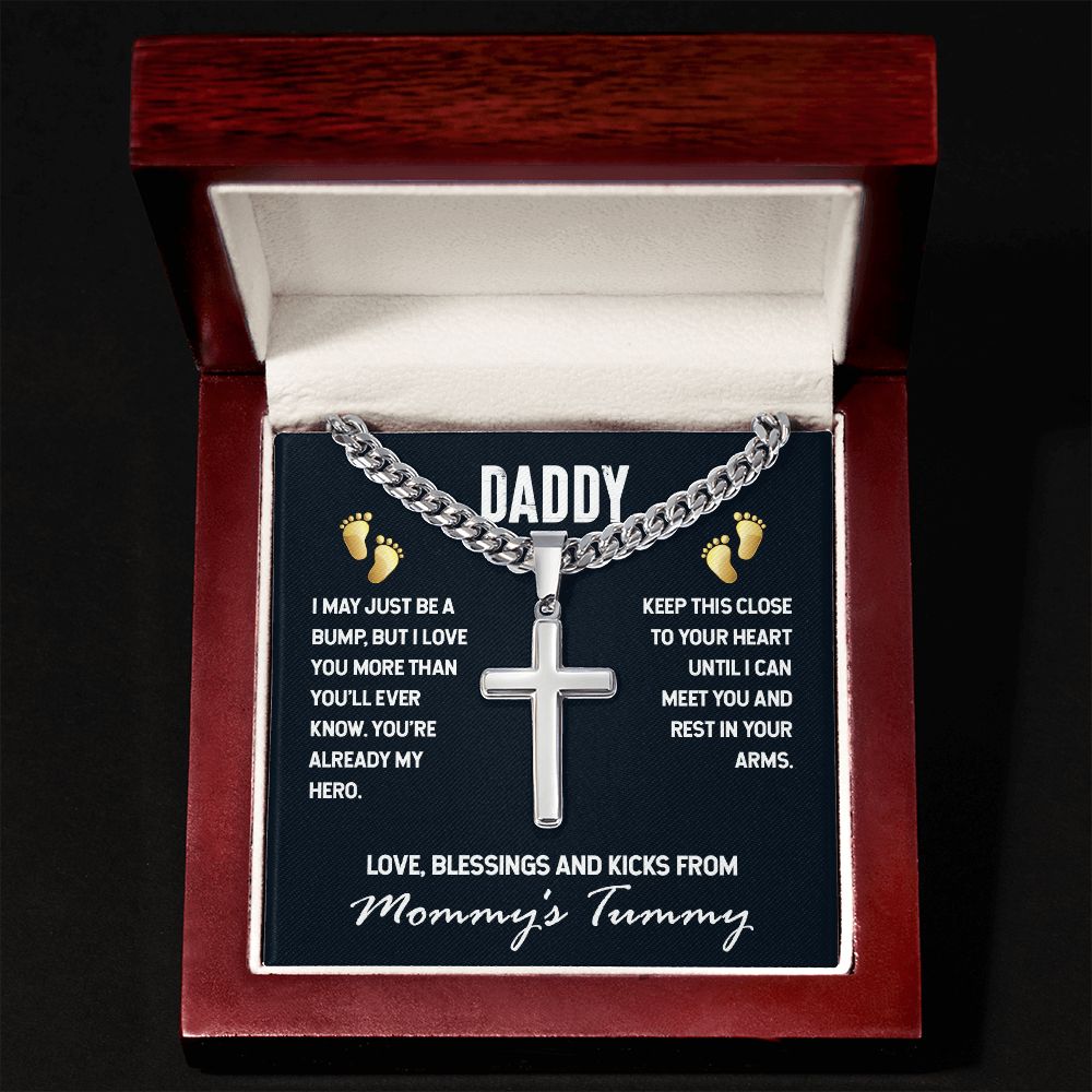 To My Dad I May Just be a Bump Artisan Cross Cuban Chain Link-Express Your Love Gifts