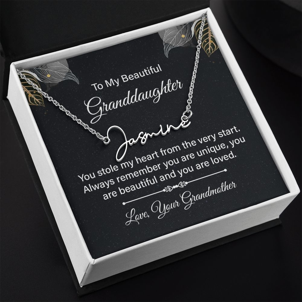 To My Granddaughter You Stole My Heart Signature Name Necklace-Express Your Love Gifts