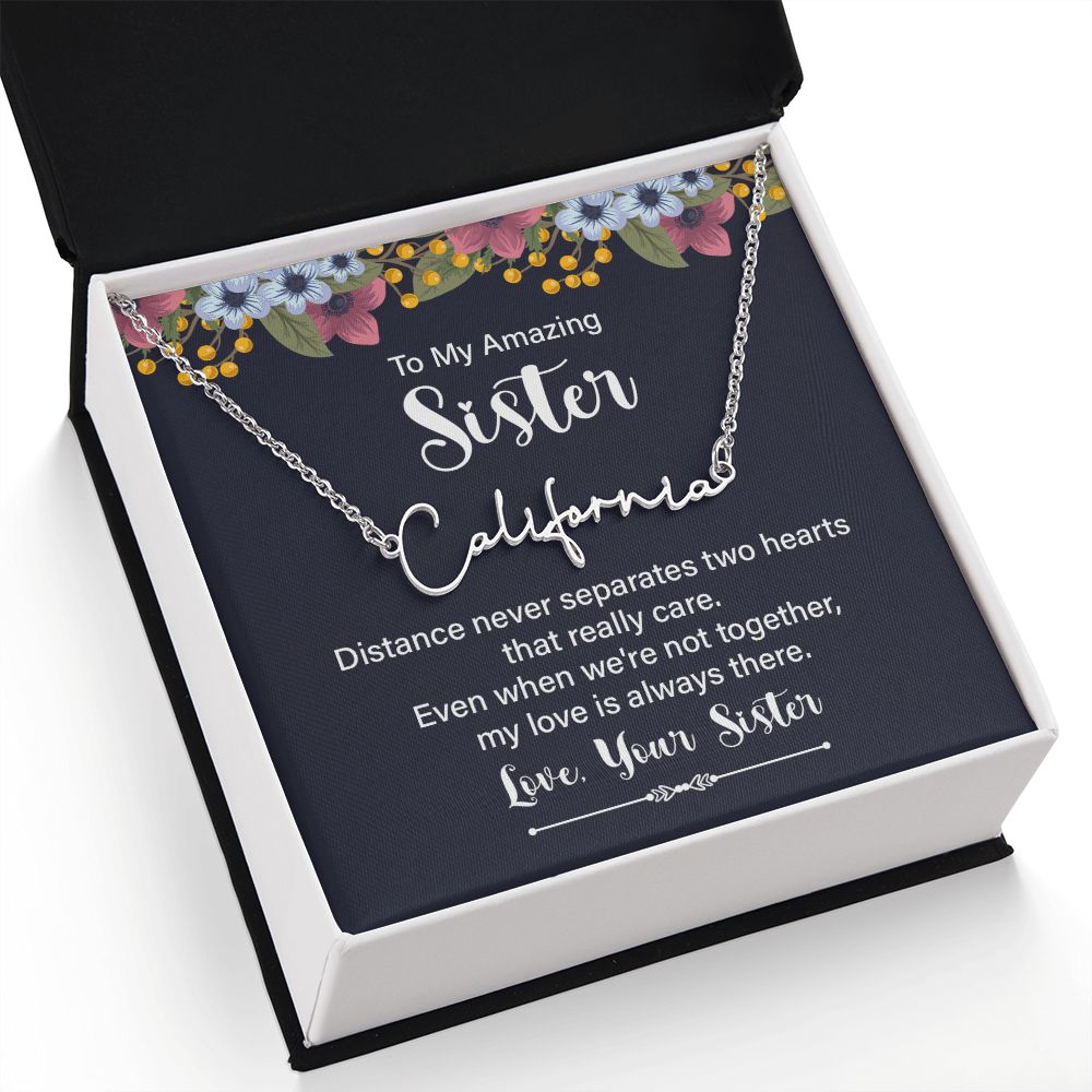 To My Amazing Sister Distance Never Separates Signature Name Necklace-Express Your Love Gifts