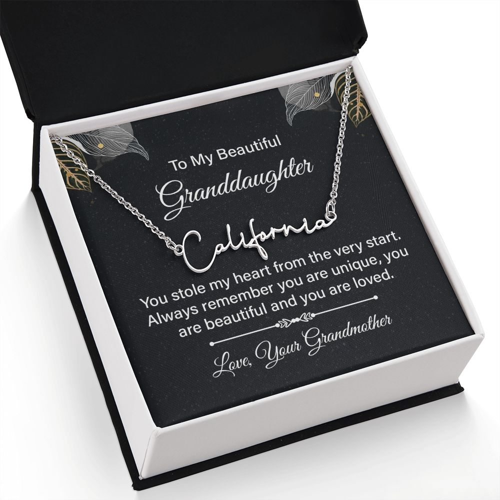 To My Granddaughter You Stole My Heart Signature Name Necklace-Express Your Love Gifts