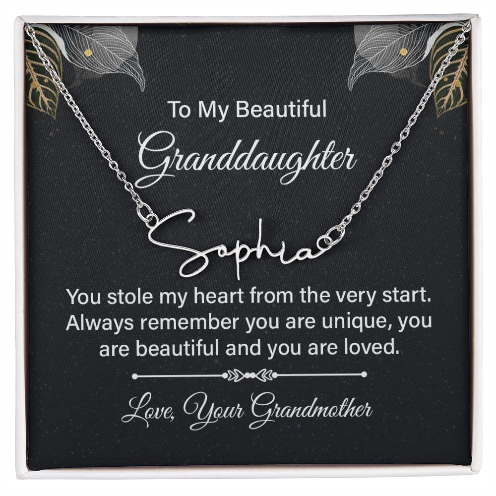 To My Granddaughter You Stole My Heart Signature Name Necklace-Express Your Love Gifts
