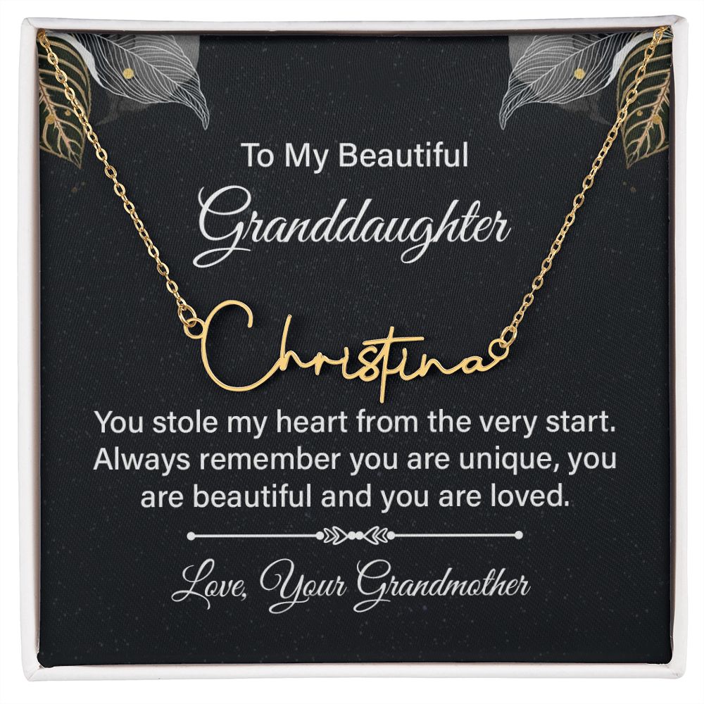 To My Granddaughter You Stole My Heart Signature Name Necklace-Express Your Love Gifts