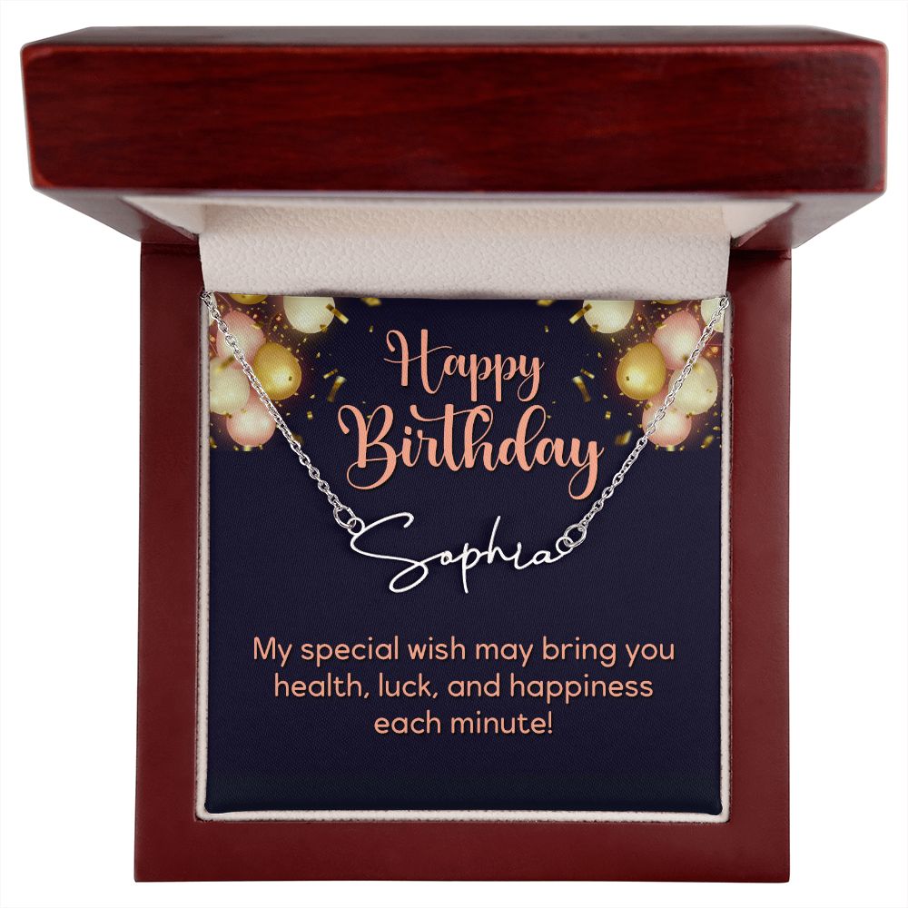 Happy Birthday Happiness Each Minute Signature Name Necklace-Express Your Love Gifts