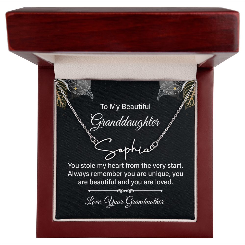 To My Granddaughter You Stole My Heart Signature Name Necklace-Express Your Love Gifts