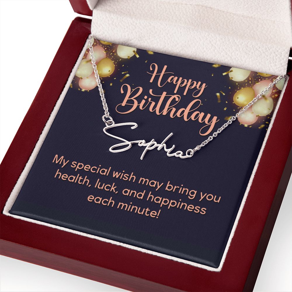 Happy Birthday Happiness Each Minute Signature Name Necklace-Express Your Love Gifts