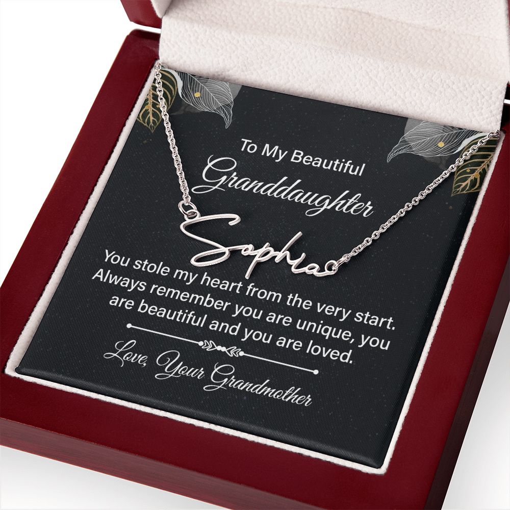 To My Granddaughter You Stole My Heart Signature Name Necklace-Express Your Love Gifts