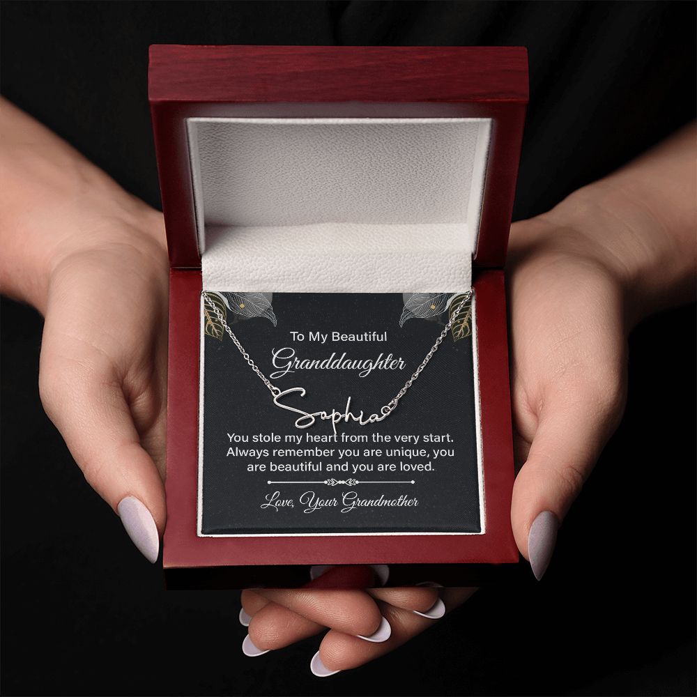 To My Granddaughter You Stole My Heart Signature Name Necklace-Express Your Love Gifts