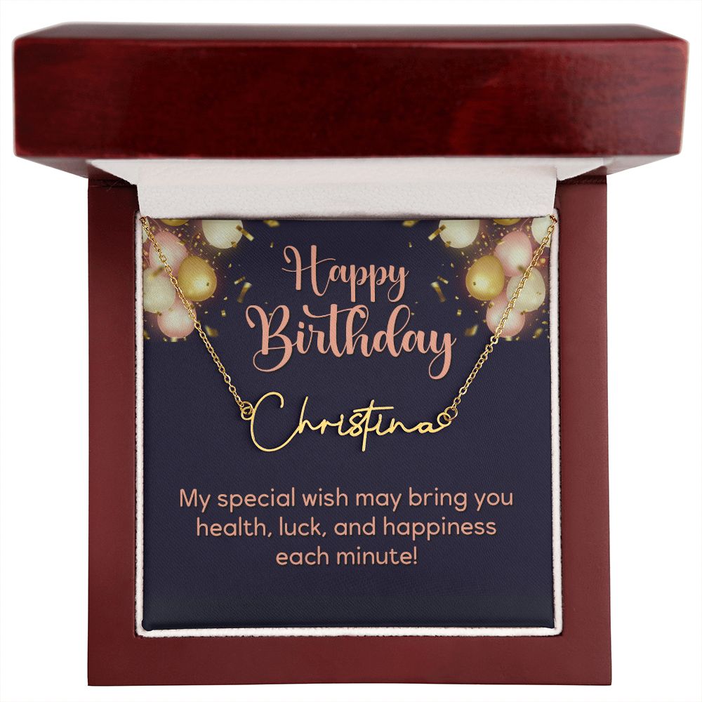 Happy Birthday Happiness Each Minute Signature Name Necklace-Express Your Love Gifts