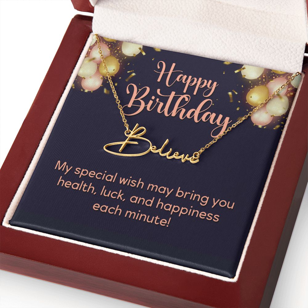 Happy Birthday Happiness Each Minute Signature Name Necklace-Express Your Love Gifts