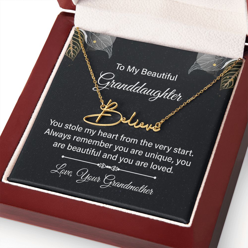 To My Granddaughter You Stole My Heart Signature Name Necklace-Express Your Love Gifts