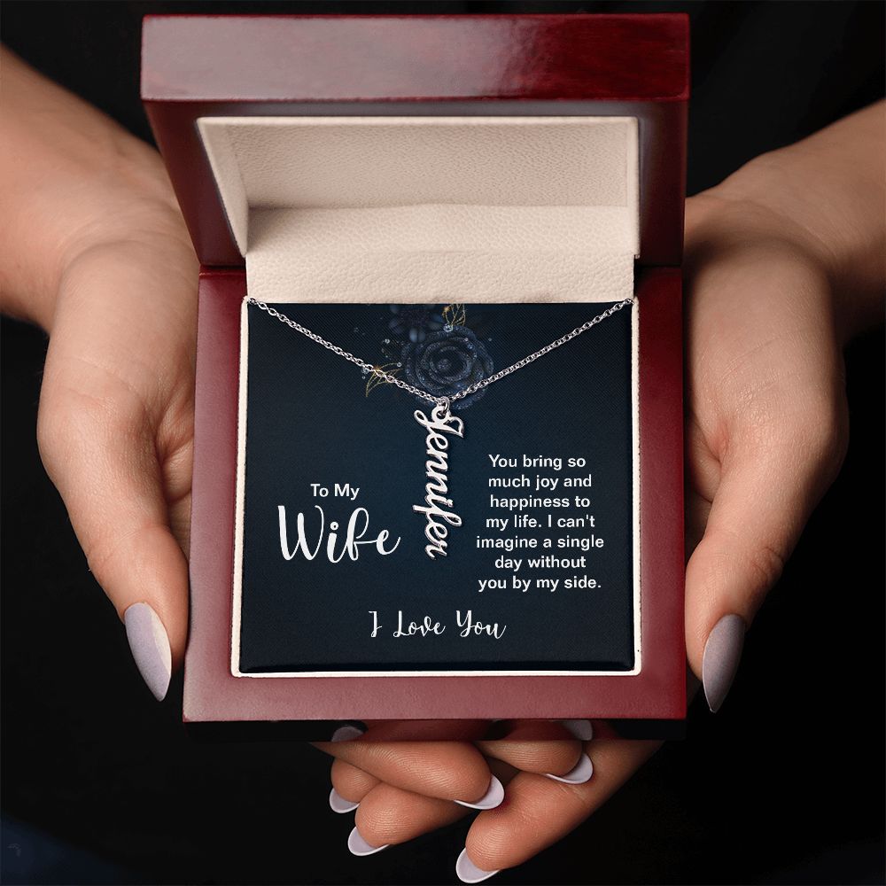 To My Wife Joy and Happiness Vertical Name Necklace-Express Your Love Gifts