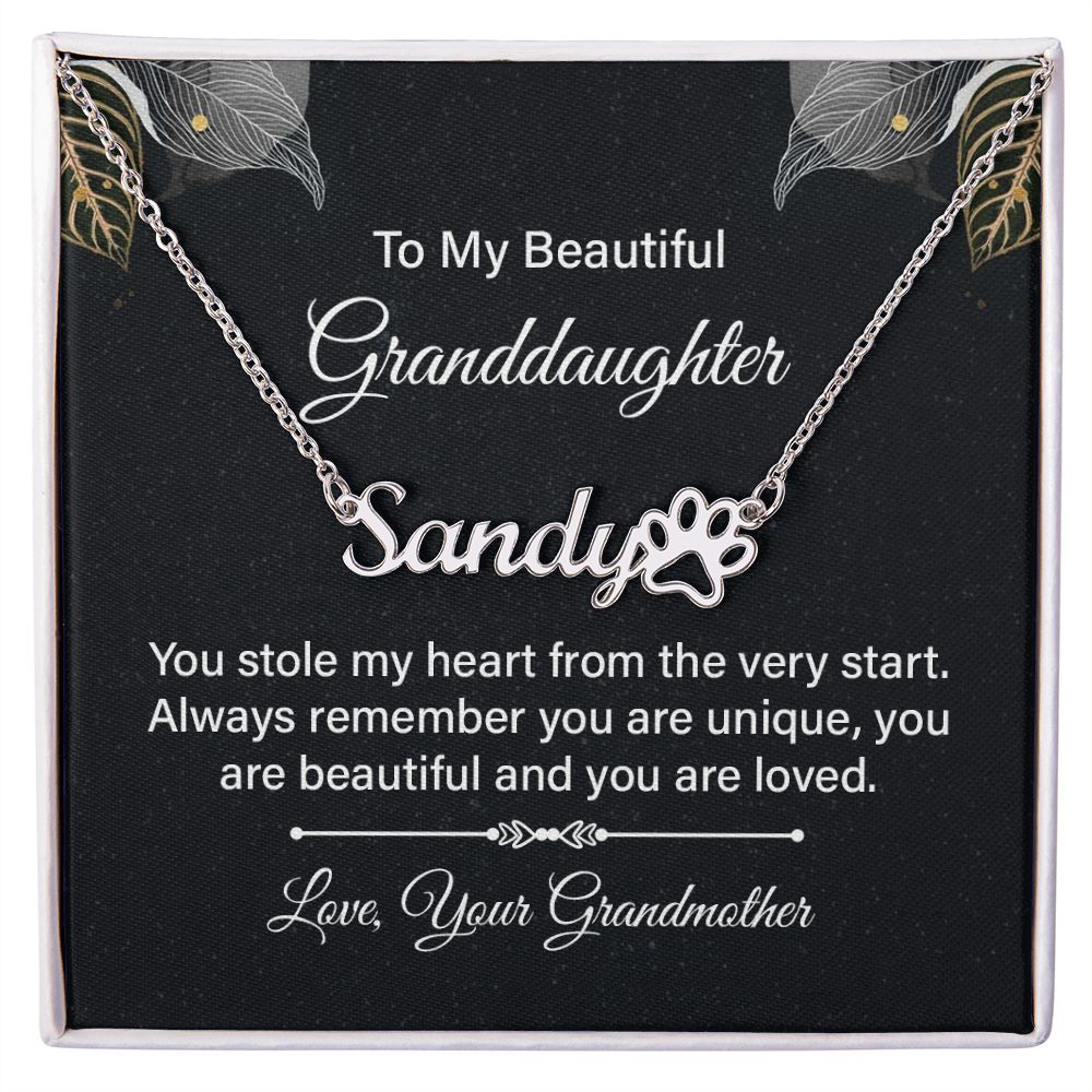 To My Granddaughter You Stole My Heart Name Necklace With Paw Print-Express Your Love Gifts