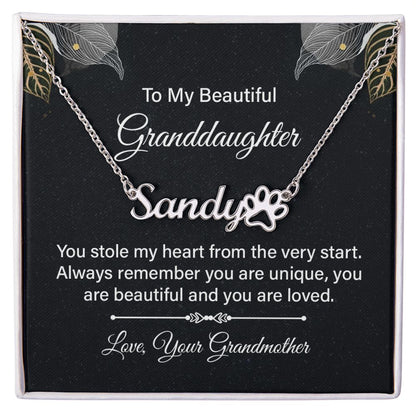 To My Granddaughter You Stole My Heart Name Necklace With Paw Print-Express Your Love Gifts
