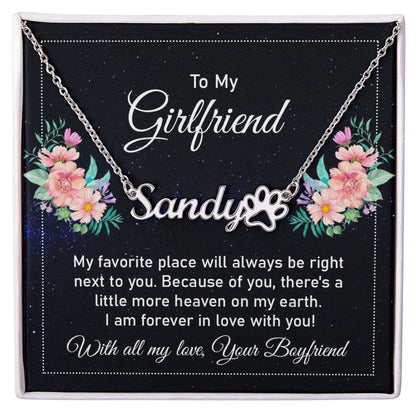 To My Girlfriend My Favorite Place Name Necklace With Paw Print-Express Your Love Gifts