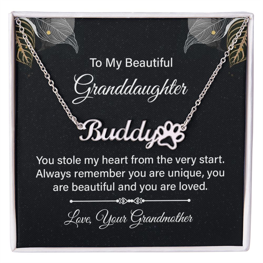 To My Granddaughter You Stole My Heart Name Necklace With Paw Print-Express Your Love Gifts