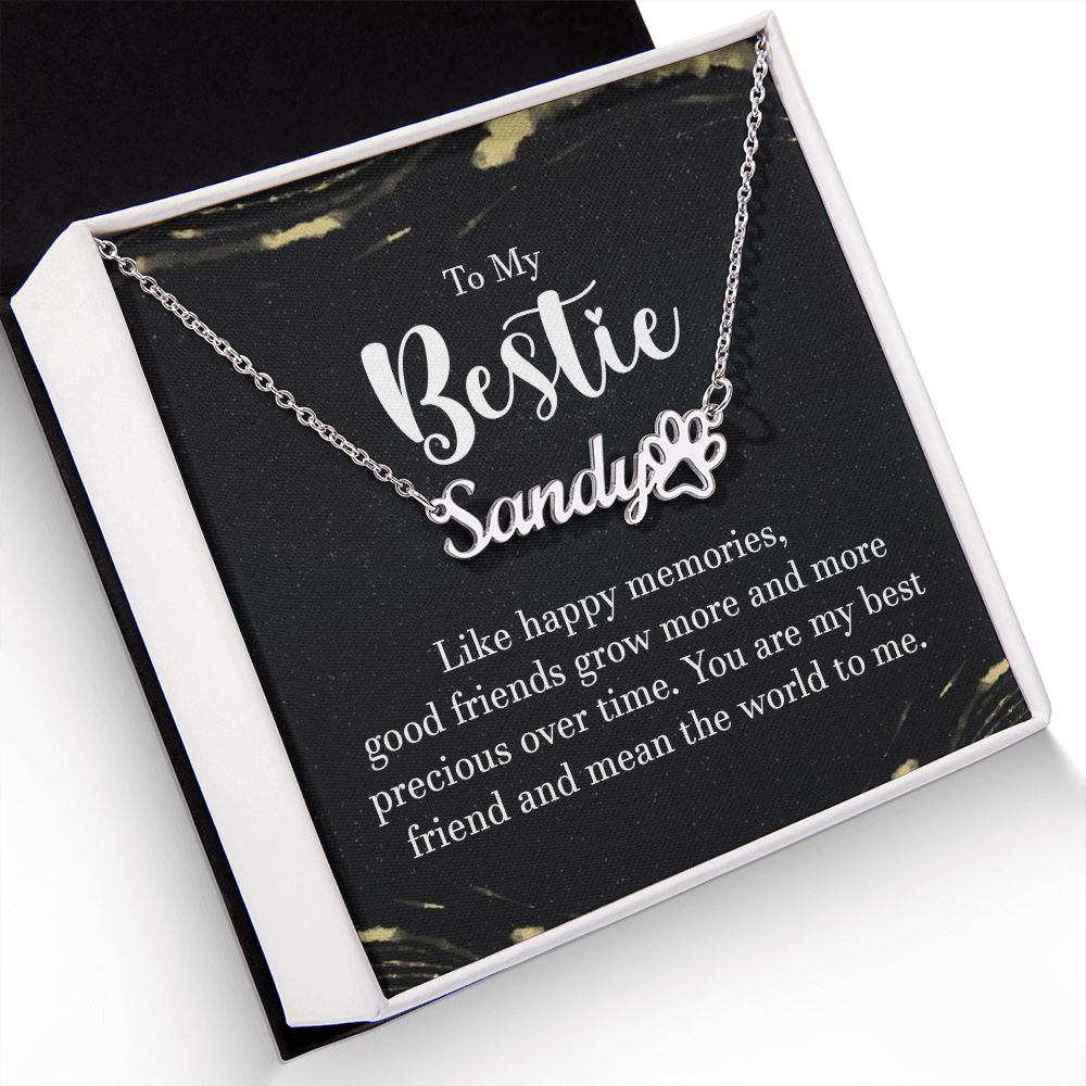 To My Bestie Like Happy Memories Name Necklace With Paw Print-Express Your Love Gifts