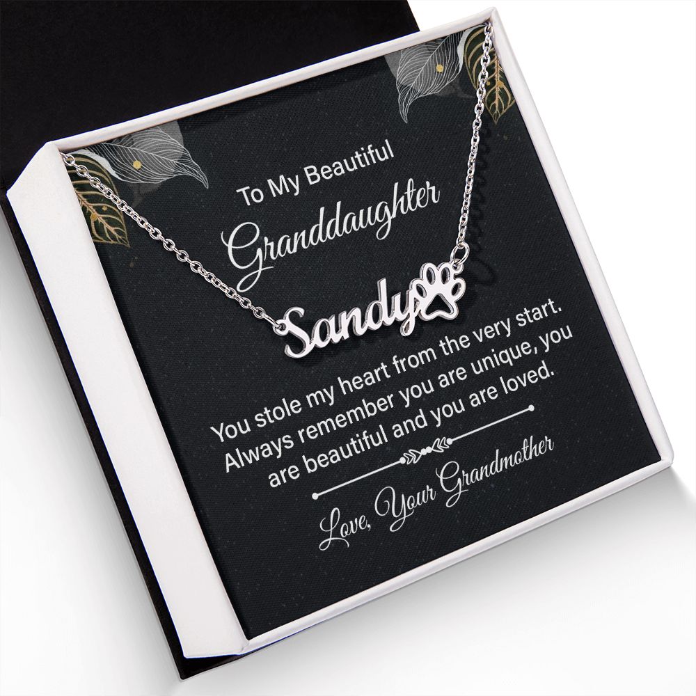 To My Granddaughter You Stole My Heart Name Necklace With Paw Print-Express Your Love Gifts
