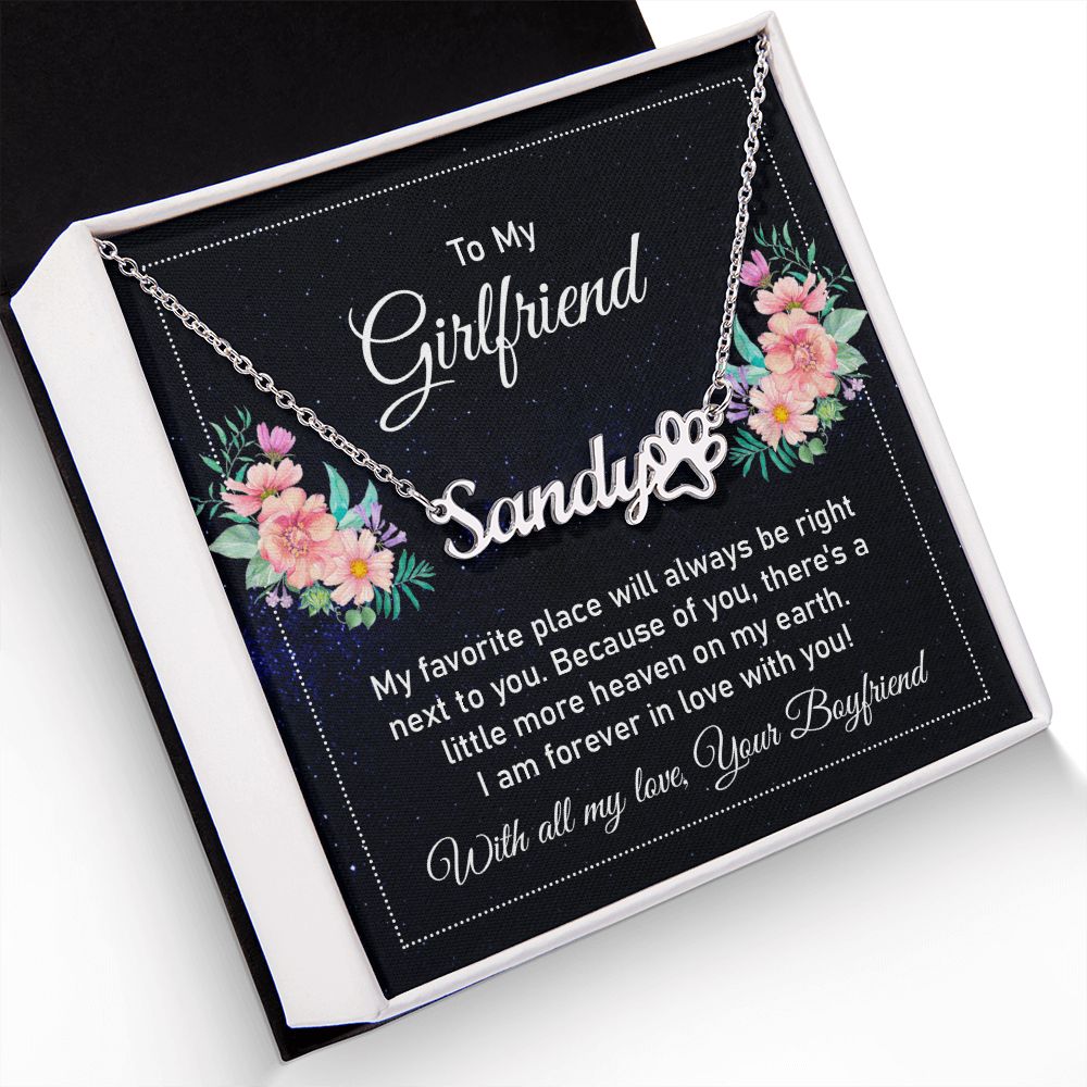 To My Girlfriend My Favorite Place Name Necklace With Paw Print-Express Your Love Gifts