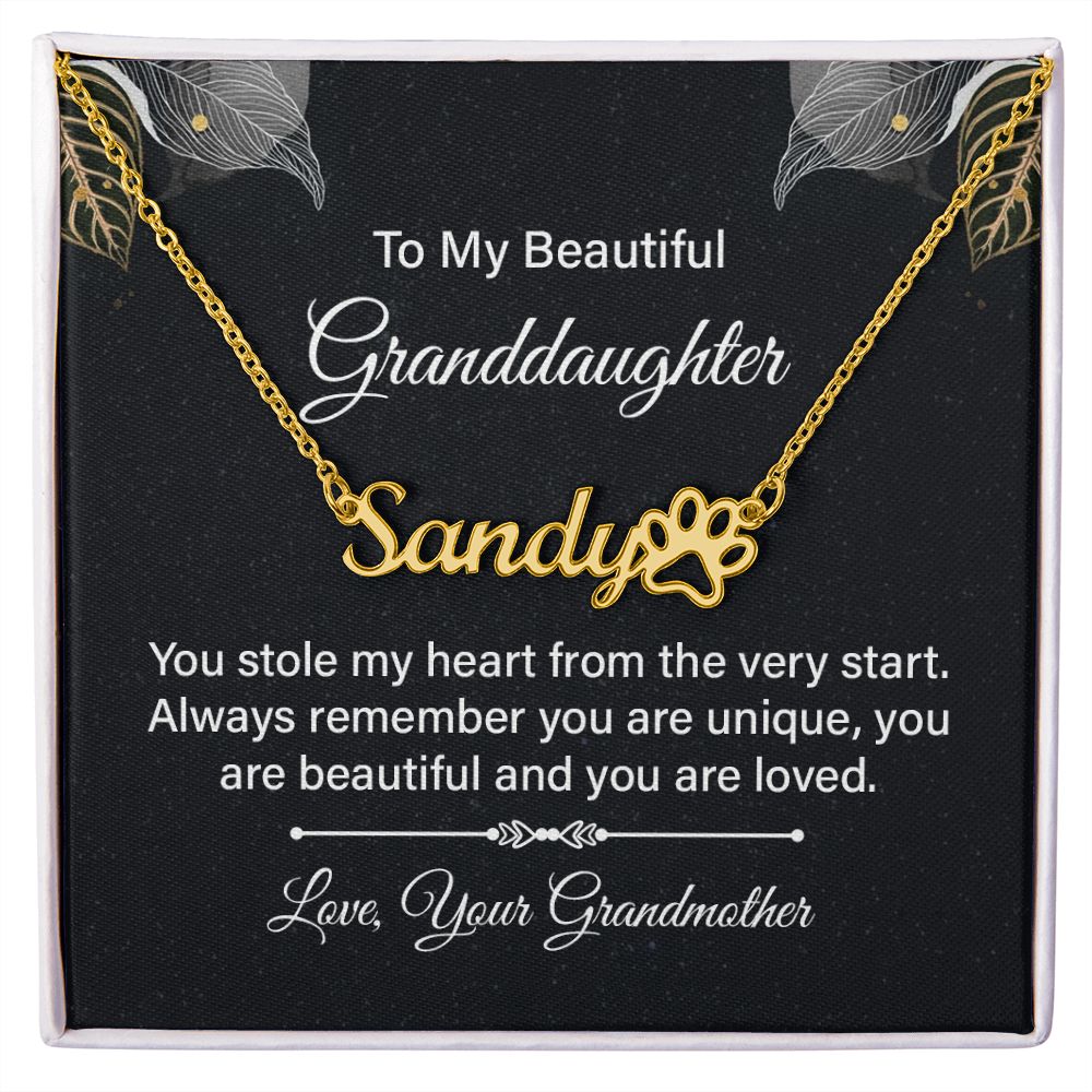 To My Granddaughter You Stole My Heart Name Necklace With Paw Print-Express Your Love Gifts