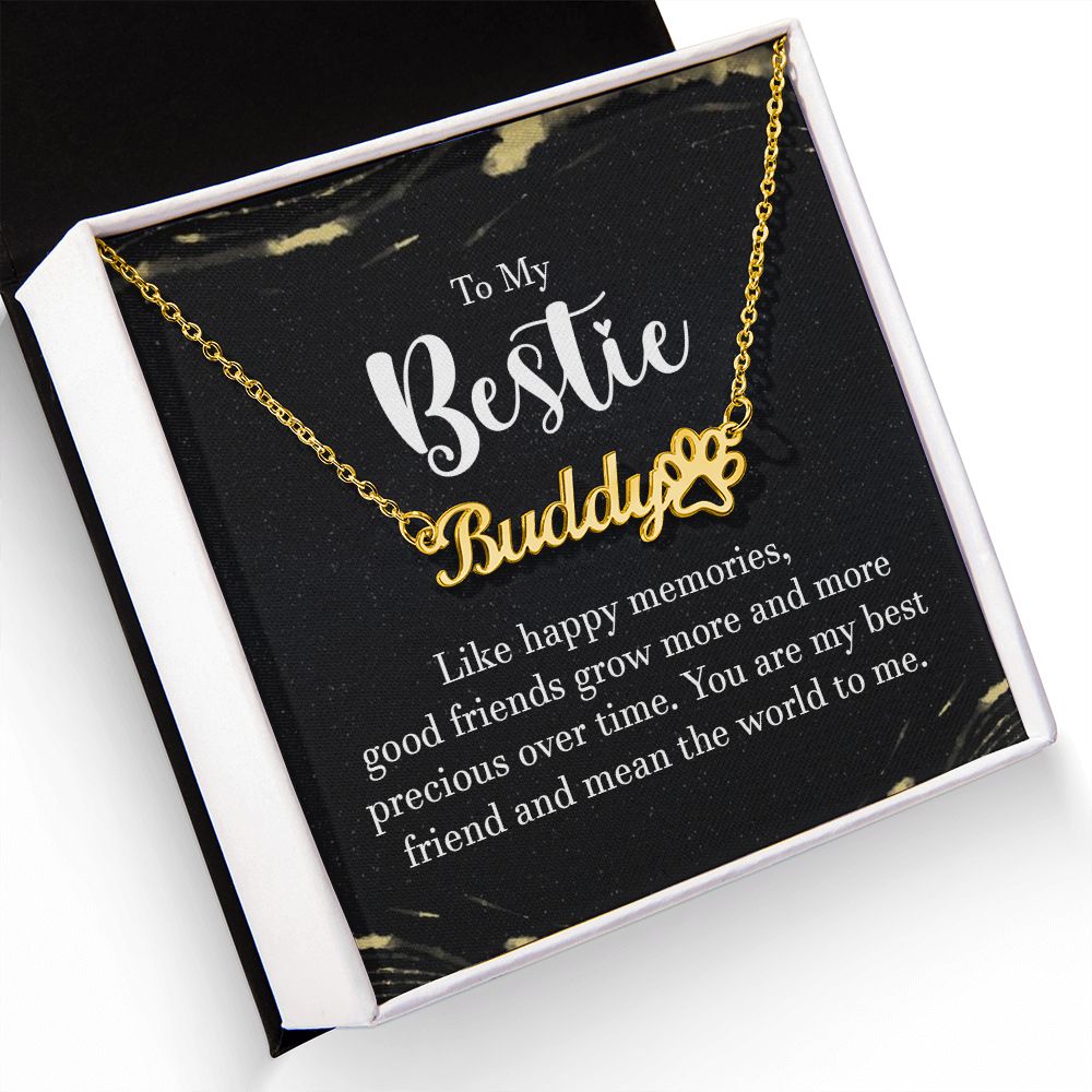 To My Bestie Like Happy Memories Name Necklace With Paw Print-Express Your Love Gifts