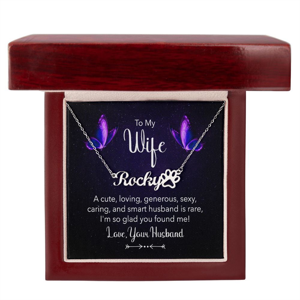 To My Wife A Cute Loving Name Necklace With Paw Print-Express Your Love Gifts