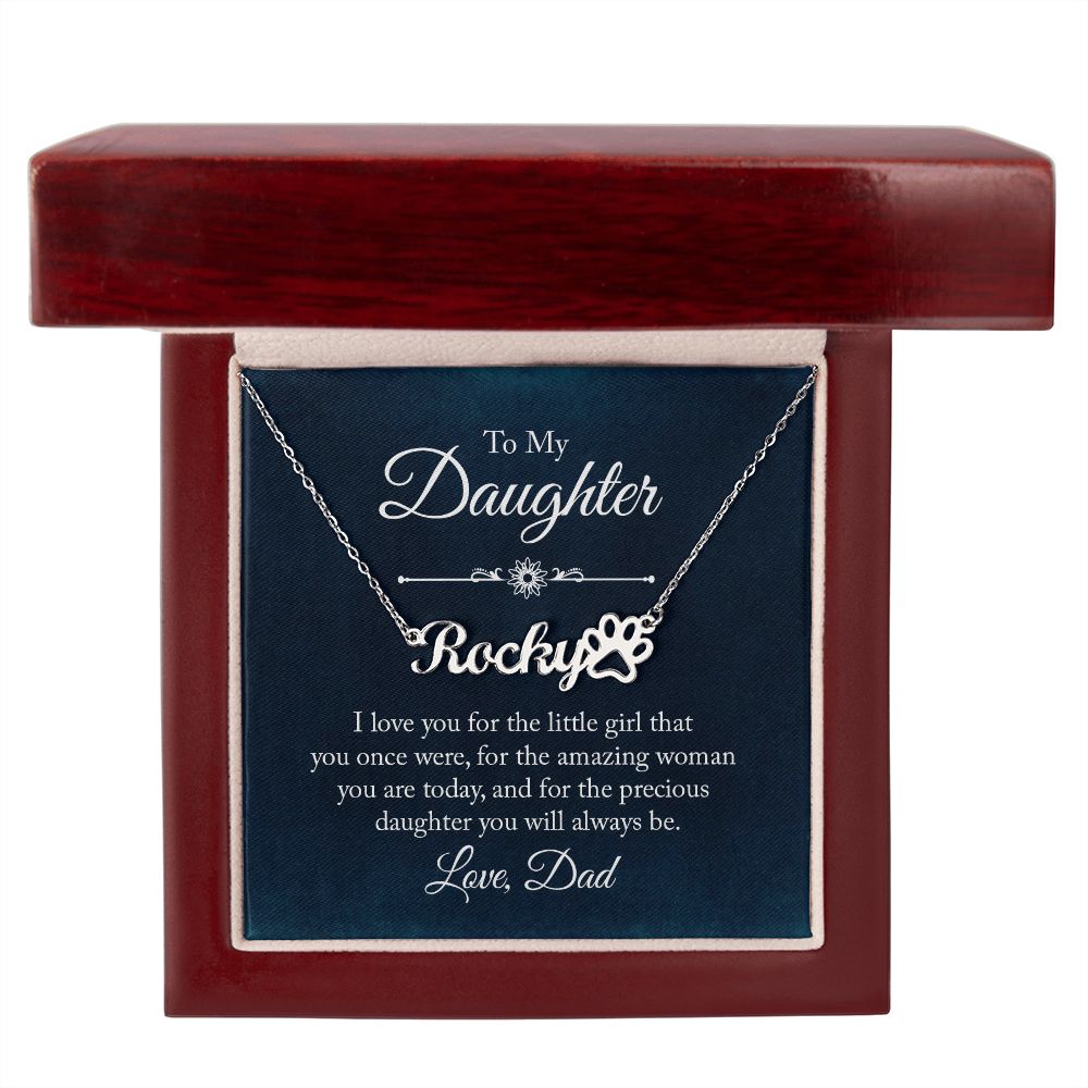 To My Daughter I Love You Name Necklace With Paw Print-Express Your Love Gifts