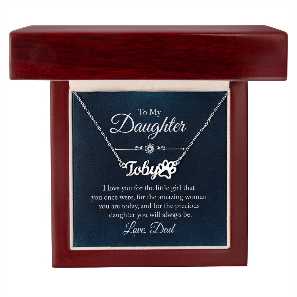 To My Daughter I Love You Name Necklace With Paw Print-Express Your Love Gifts