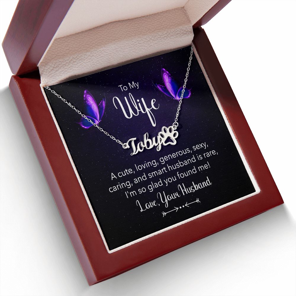 To My Wife A Cute Loving Name Necklace With Paw Print-Express Your Love Gifts