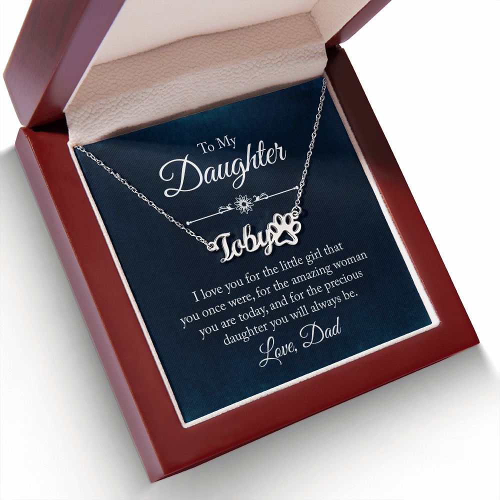 To My Daughter I Love You Name Necklace With Paw Print-Express Your Love Gifts