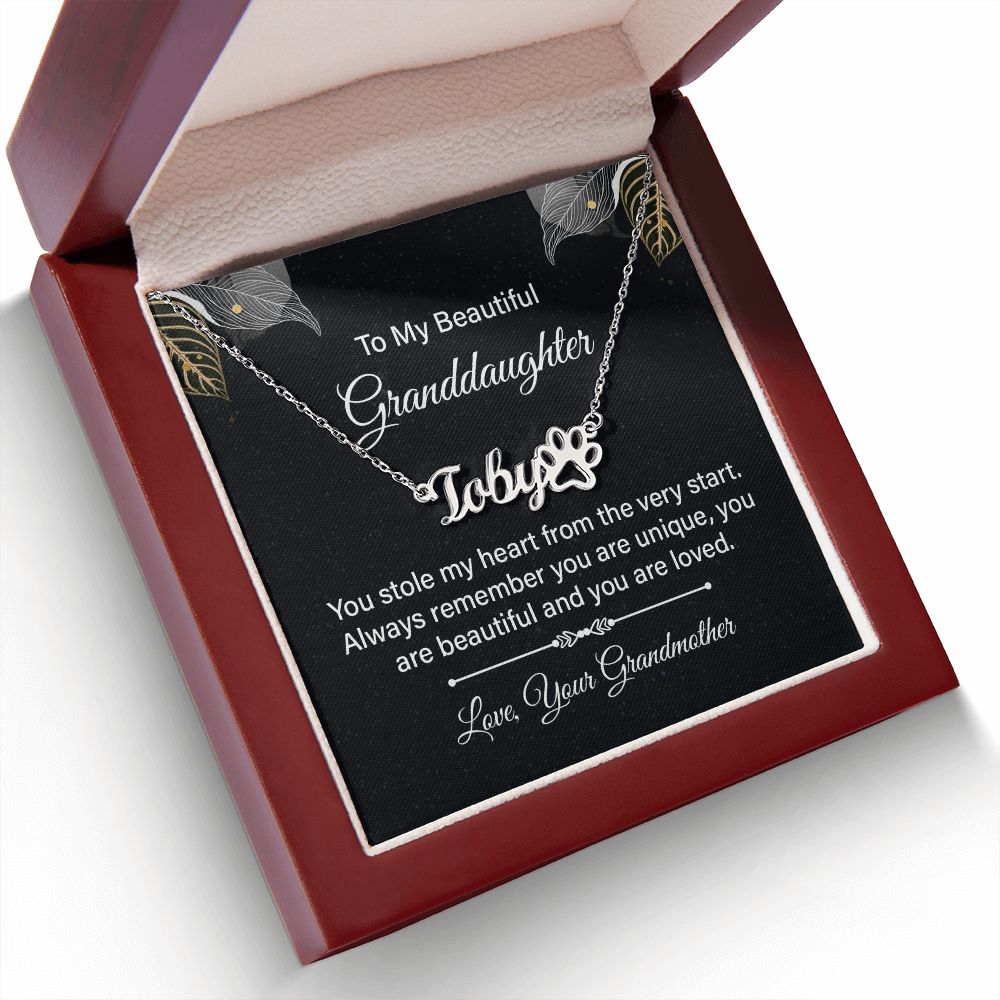 To My Granddaughter You Stole My Heart Name Necklace With Paw Print-Express Your Love Gifts