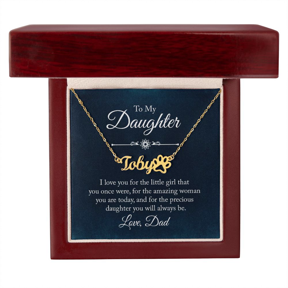 To My Daughter I Love You Name Necklace With Paw Print-Express Your Love Gifts