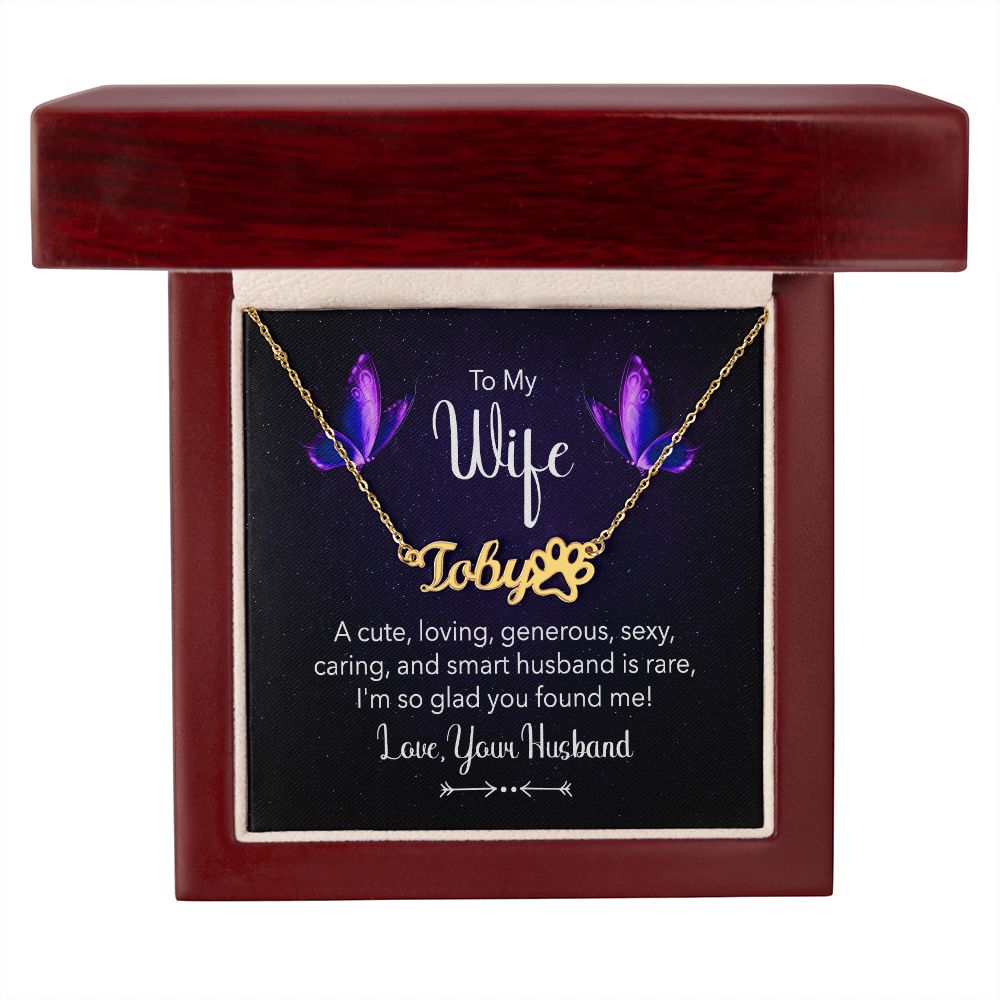 To My Wife A Cute Loving Name Necklace With Paw Print-Express Your Love Gifts