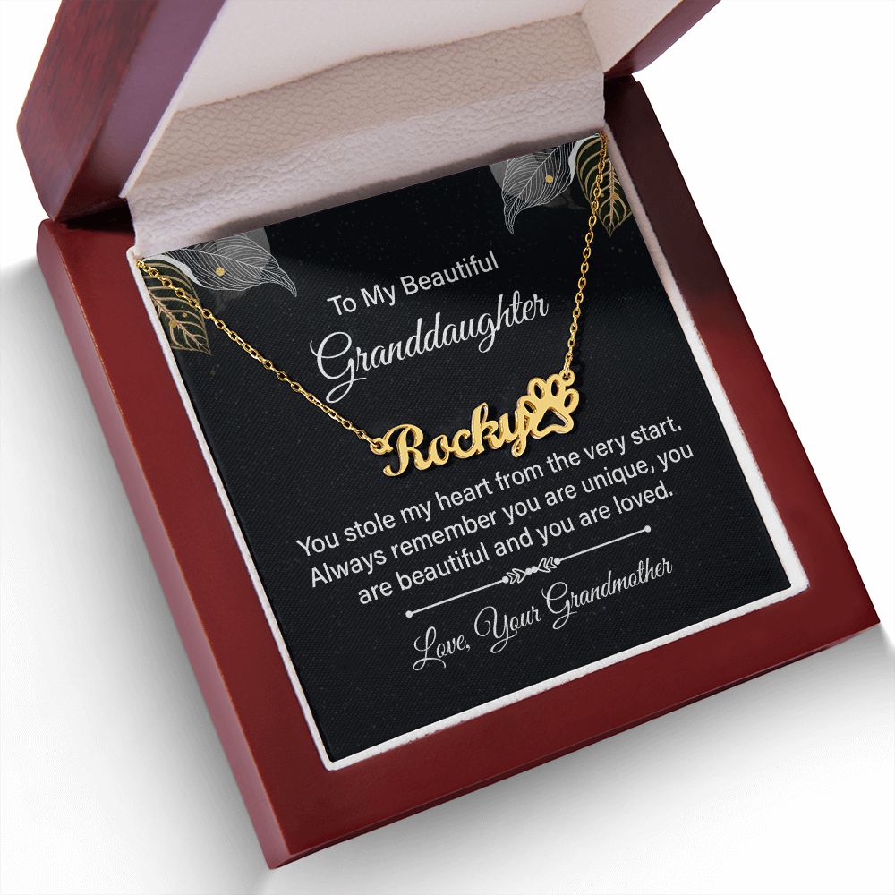 To My Granddaughter You Stole My Heart Name Necklace With Paw Print-Express Your Love Gifts