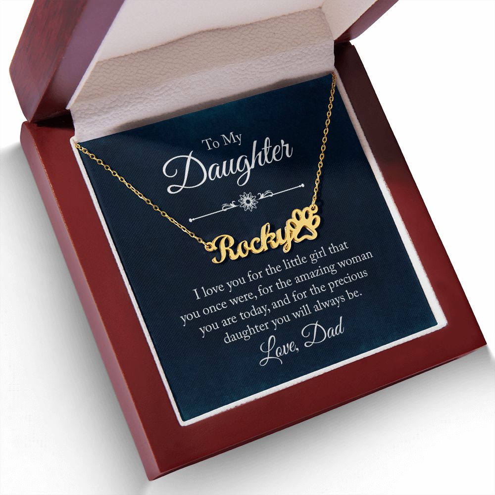 To My Daughter I Love You Name Necklace With Paw Print-Express Your Love Gifts