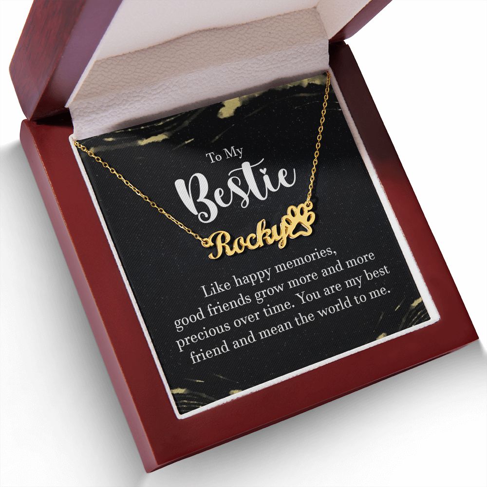 To My Bestie Like Happy Memories Name Necklace With Paw Print-Express Your Love Gifts