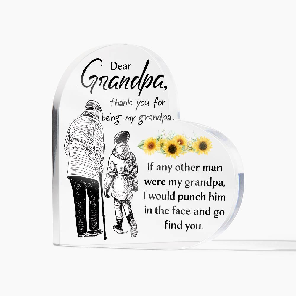 Dear Grandpa Thank You Printed Heart Shaped Acrylic Plaque-Express Your Love Gifts