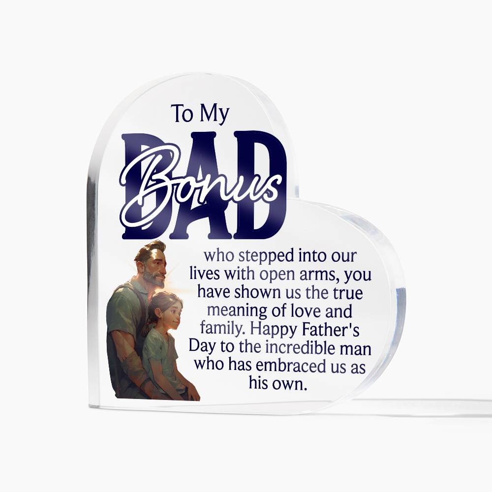 To a Bonus Dad Printed Heart Shaped Acrylic Plaque-Express Your Love Gifts
