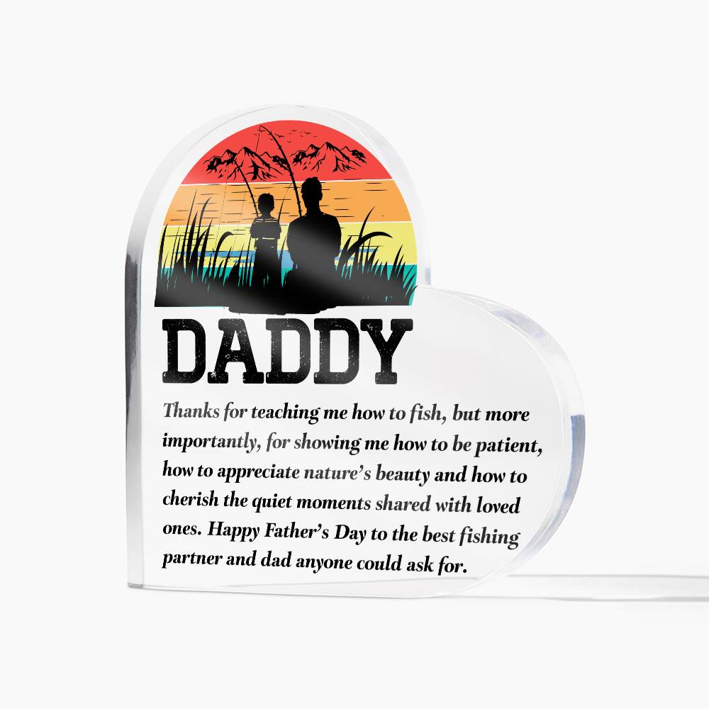 Fishing Daddy Printed Heart Shaped Acrylic Plaque-Express Your Love Gifts