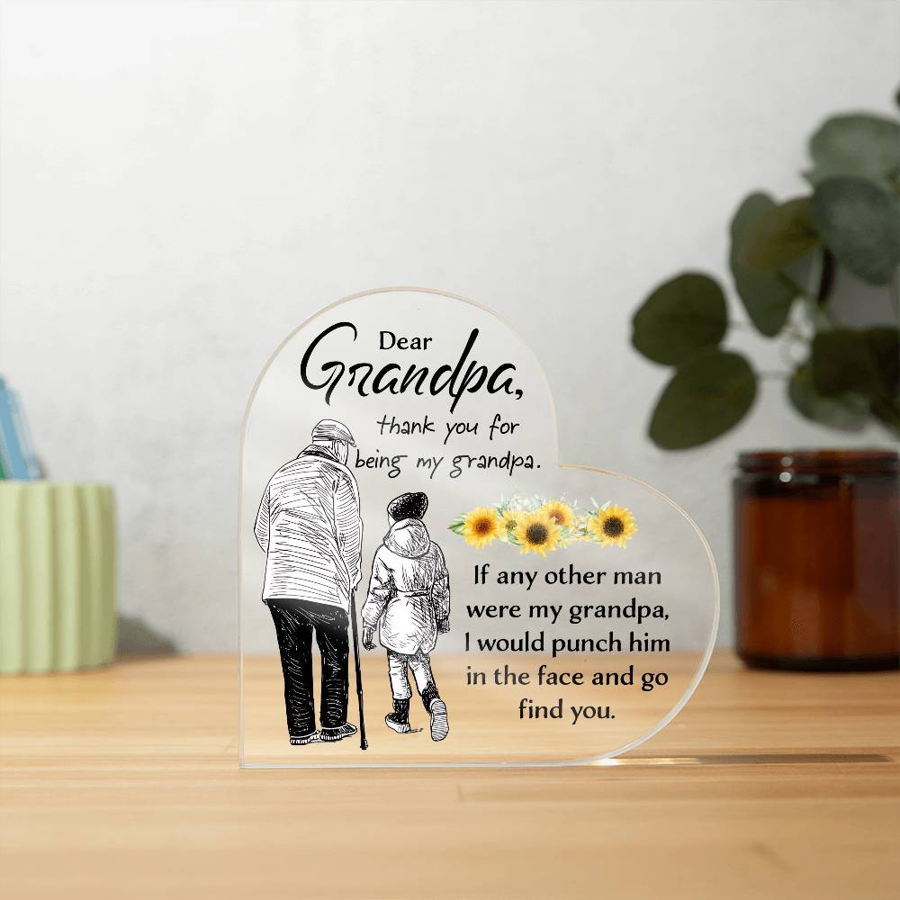 Dear Grandpa Thank You Printed Heart Shaped Acrylic Plaque-Express Your Love Gifts