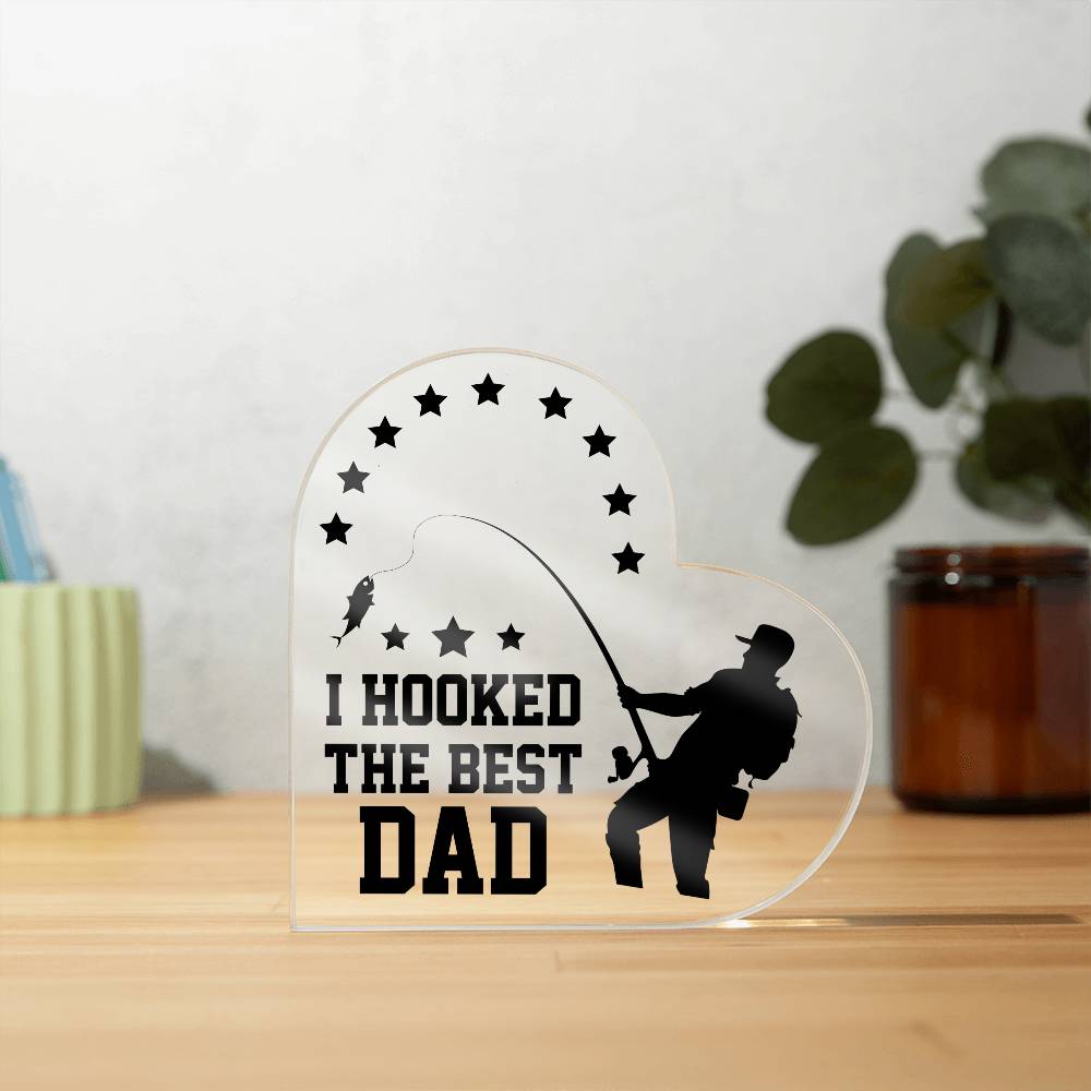 Fishing Dad Printed Heart Shaped Acrylic Plaque-Express Your Love Gifts