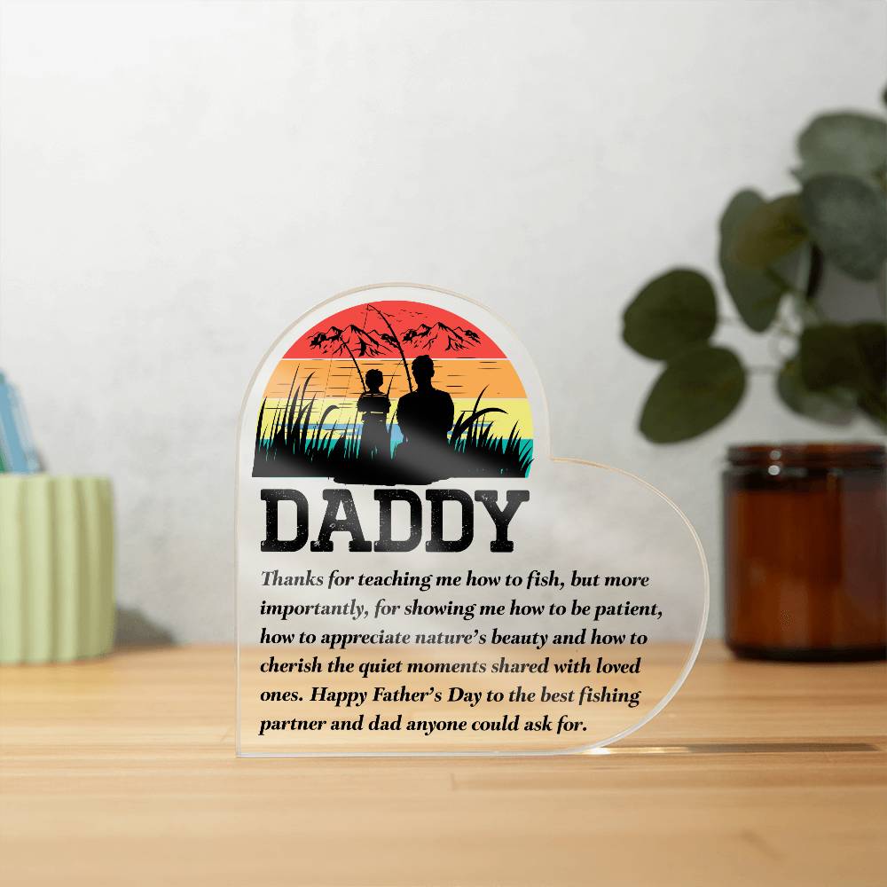 Fishing Daddy Printed Heart Shaped Acrylic Plaque-Express Your Love Gifts