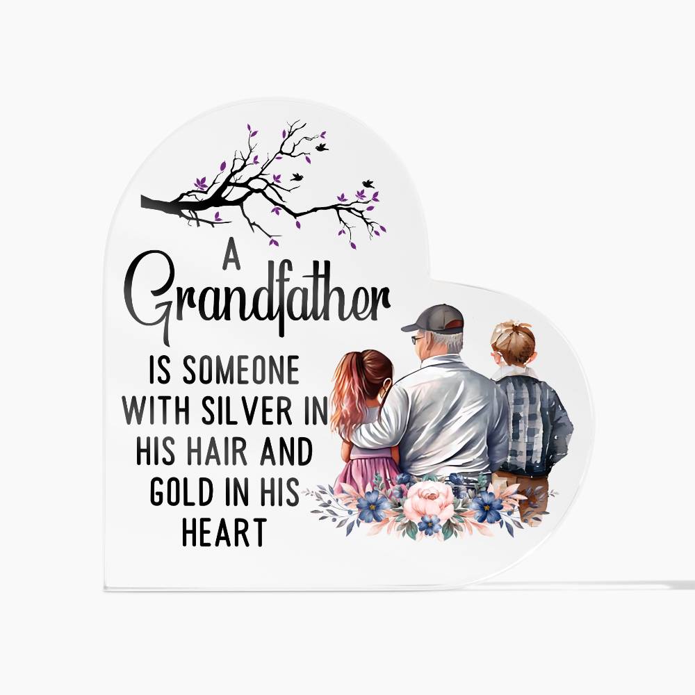 Grandfather With Silver Printed Heart Shaped Acrylic Plaque-Express Your Love Gifts