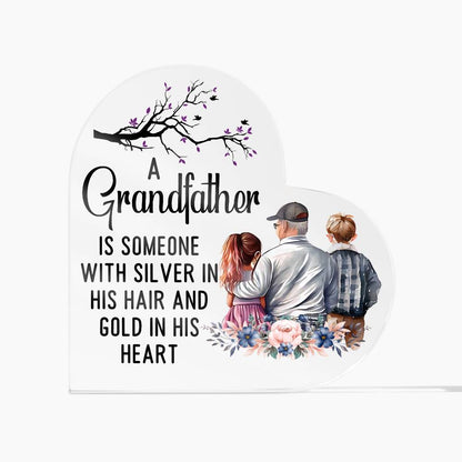 Grandfather With Silver Printed Heart Shaped Acrylic Plaque-Express Your Love Gifts