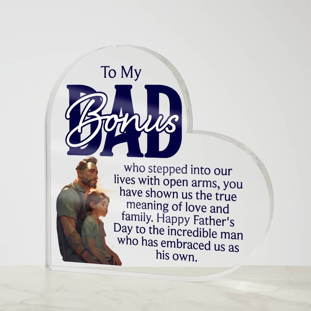To a Bonus Dad Printed Heart Shaped Acrylic Plaque-Express Your Love Gifts