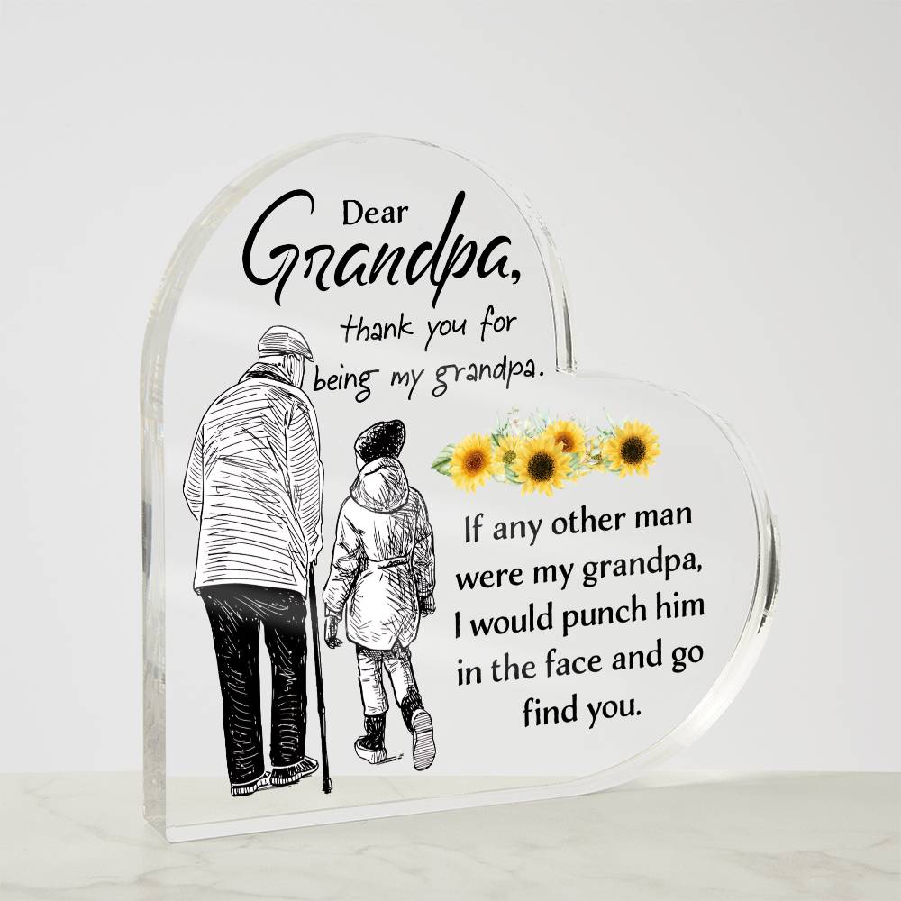 Dear Grandpa Thank You Printed Heart Shaped Acrylic Plaque-Express Your Love Gifts